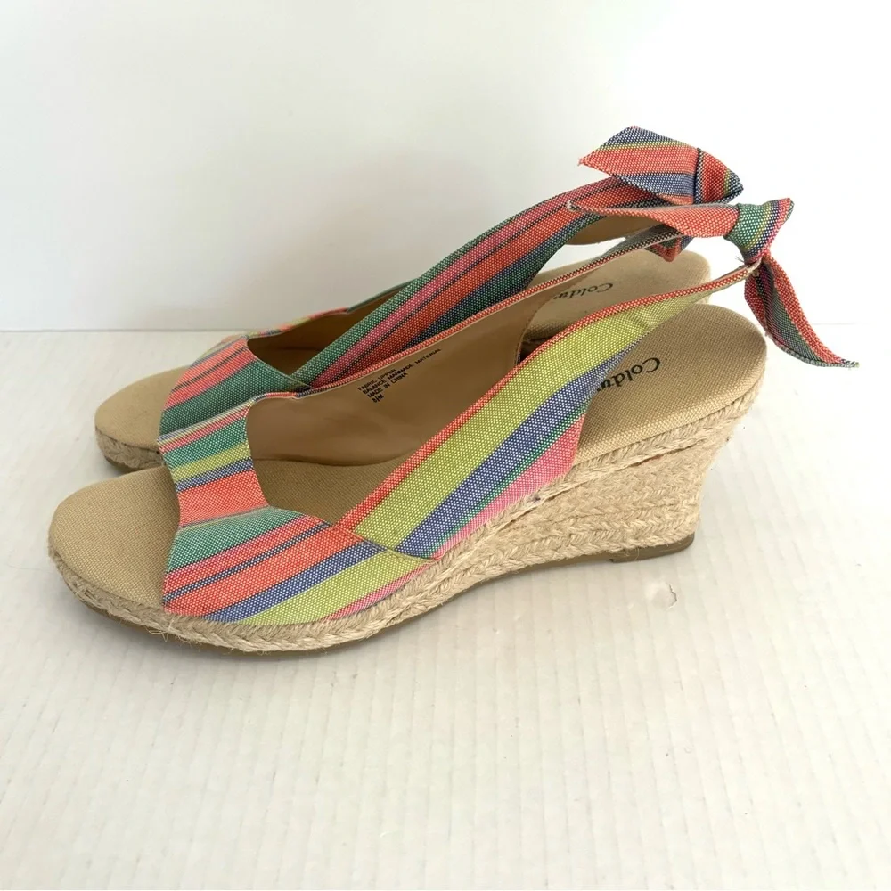 Coldwater‎ Creek Espadrille Wedge Heels Sandals Multi Colored Stripes size 8.5